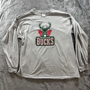 Vintage Milwaukee Bucks Shirt Mens XL Gray Long Sleeve Y2K Triangle Logo Graphic